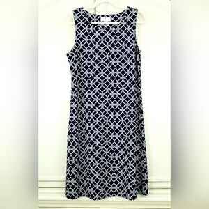 Jude Connally Blue Geometric Rope Pattern Jude Cloth Beth Shift Dress USA Medium